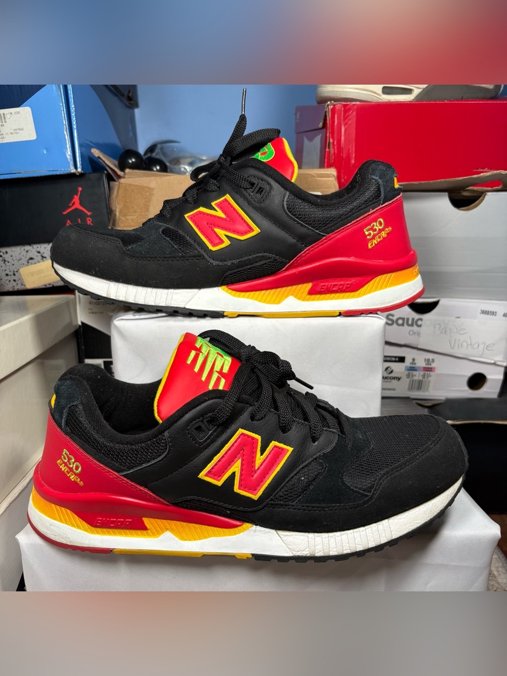 Size 10.5 - New Balance 530 Black Yellow Red